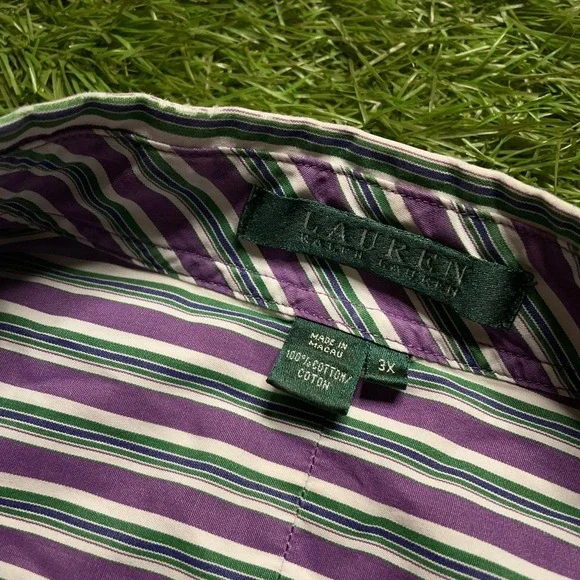 Lauren Ralph Lauren Women's Button Down Shirt 3XL Purple Monogram 3/4 Sleeve - Picture 4 of 12